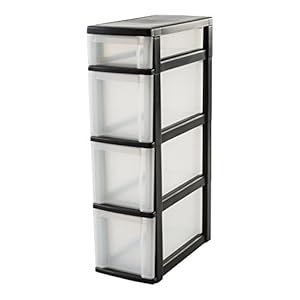 Iris Ohyama, Aufbewahrungsturm, Plastikorganizer, 4 Schubladen, 3 x 10 L + 1 x 4 L, mit Rädern, Verschlussclips , Büro…