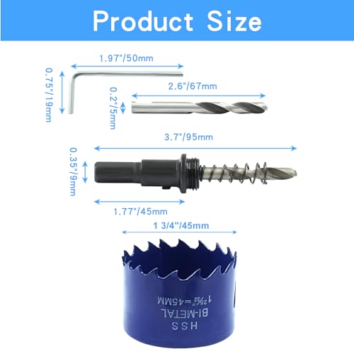 Image of Luomorgo 45mm /1 3 /4 inch Hole Saw Drill Bit | 1 1 /4 inch Cutting Depth, HSS Bi-Metal, For Wood Cornhole Boards Plastic Drywall & Metal Sheet
