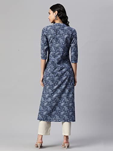 Image of Vbuyz Cotton Floral Printed A-Line Mirror Work Kurta for Women