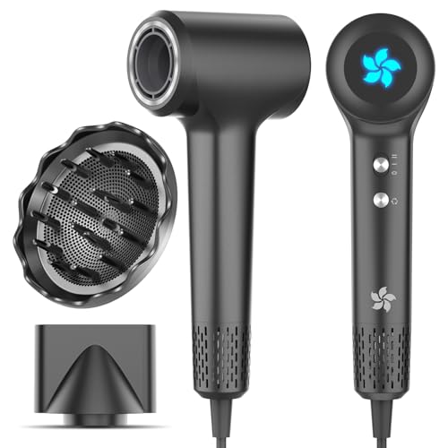 Asciugacapelli Ionico, Phon Capelli Professionale, Phon al Plasma da 400 Milioni con Diffusore, Motore brushless da 110.000 giri/min per Asciugatura Rapida, 57dB Rumore Basso per Viaggio e Familiari