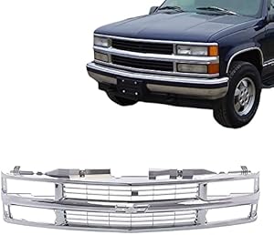 JustDrivably Replacement Parts Front Grille Grill With Chromed Shell Frame With Chrome Insert With Dual Headlight Type Compatible With Chevrolet C / K 1500 2500 3500 Full Size 1994-2000 Suburban