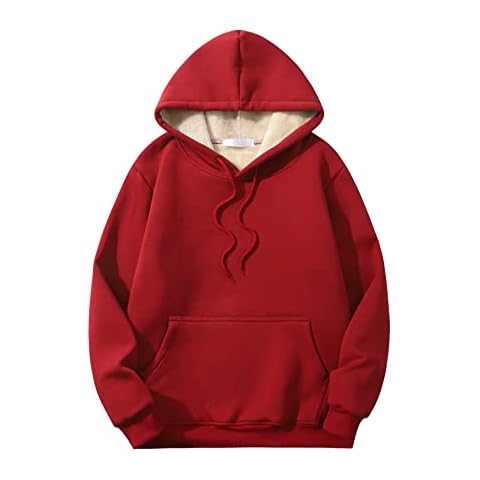 DONGD Men's Fleece Pullover Hoodies Sweatshirt Warm Crewneck Lined Hooded Red Cover