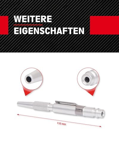KS Tools Ausblasstift Druckluft 515.1908 I 6,3 Bar, 90 dBA I Ausblaspistole mit 2,5mm Düse - 1/4 NPT I Luftdruckpistole in Kugelschreiberform mit Clip