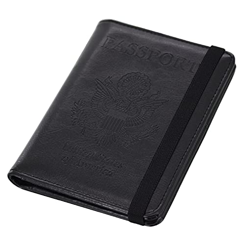 Kingmas Passport Holder Cover, Vaccine Card Holder Rfid Blocking Travel Passport Wallet Leather Case For School Bussiness Trip Travel And Go Abroad (Black, Elastic Band) #TOP6