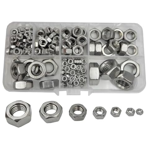 Tom's world 170Pcs M3 M4 M5 M6 M8 M10 M12 Hex Nut Assortment Set Stainless Steel 304(18-8) Metric Hexagon Nut, Bright Finish, Full Thread (HEX NUT KIT) Cover