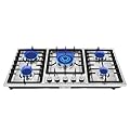 LARIDEN 33 Inch Gas Cooktop with 5 Burners, LPG/NG Convertible, Stainless Steel Panel, Auto Flame Failure Protection, Heavy-Duty Cast Iron Grate, Ideal RV Top Stoves for Kitchen