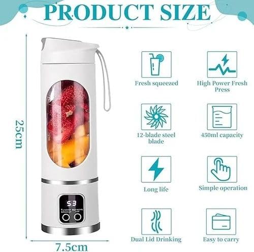 Image of Portable Juicer Mixer Blender for Juices, Smoothies, Cold Coffee, Rechargeable 10 Blades Bottle Juicer Smoothie Maker, Fruits Mixer Grinder for Home, Office, Gym, Travel, 450ML