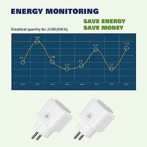 PHEANOO 16A WiFi Smart Plug with Energy Monitoring - 2 Pack, Alexa & Google Home Compatible