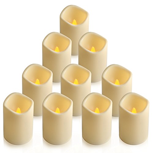 Velas de té LED con pilas para exteriores sin llama, 3 x 4.5 pulgadas, tamaño grande, con temporizador de 6 horas (10 unidades)