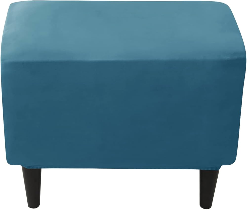 Housse Extensible Pour Pouf Rectangulaire - Taille 30x30 Cm (adaptable) - Bleu Marine - En Velours Doux - Lavable En Machine