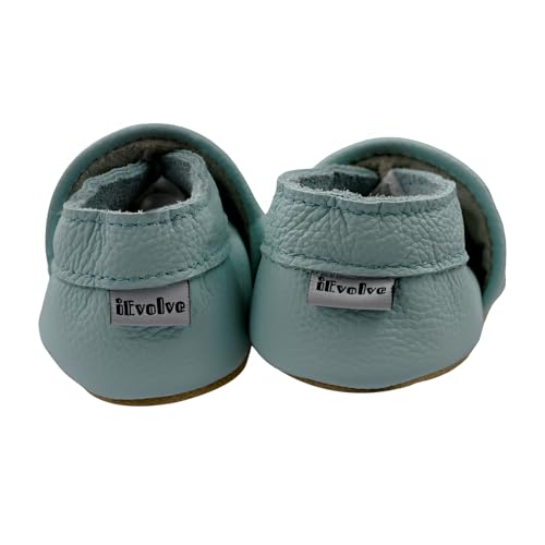 iEvolve Baby Leather Shoes Toddler Soft Sole Prewalker First Walking Shoes Crib Shoes Sneakers Slippers(Lake Green, 0-6 Months)