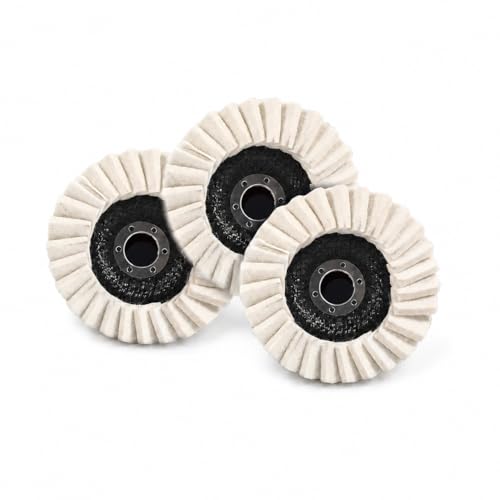 Image of Wool Felt Polishing Wheel 3 Pack, 125mm x 22mm x 15mm Thick Buffing Pads for Angle Grinder, Compressed Wool Discs for Metal Stainless Steel Aluminium Stone Marble Glass Mirror Polish