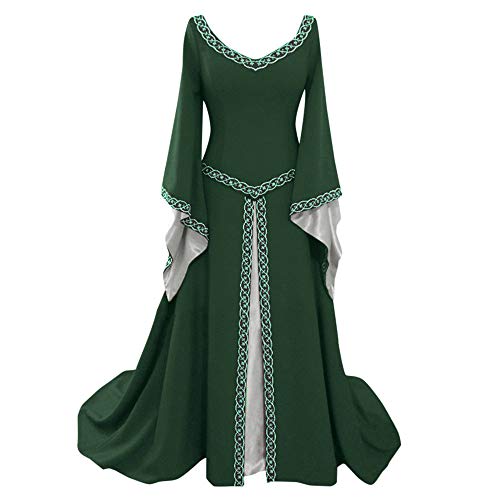 AnnSemo Disfarces de Halloween para mulher, vestido gótico medieval renascentista com manga trompete, vestido gótico vintage de bruxa para Halloween, vestido gótico