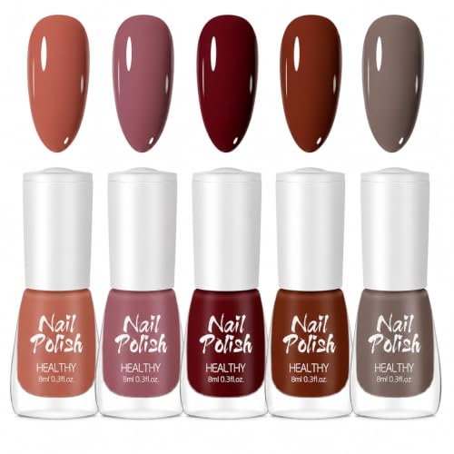 Image of Autumn Nail Polish Set - 5 Colours Mauve Burgundy Brown Taupe Nail Varnish