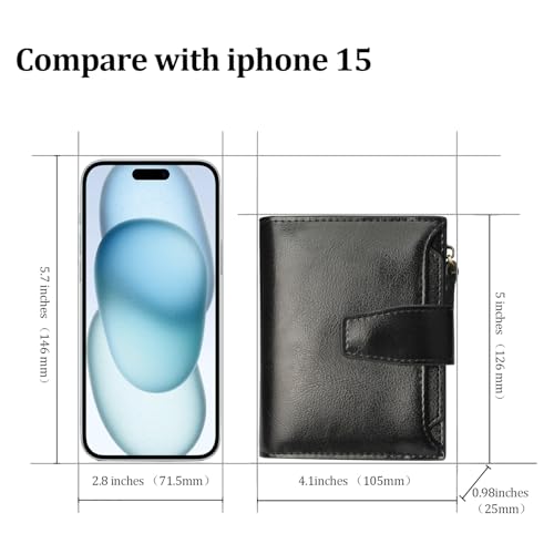 FT FUNTOR Small Wallet for Women Genuine Leather Bifold Compact RFID Blocking Zipper Pocket Ladies Credit Card Slots Purse with ID Window4