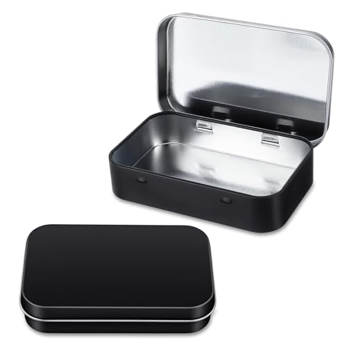 Nogeqi 2 pcs Metal Tin Box, Small Metal Box with Lid, Rectangular Storage Boxes, Empty Hinged Tin Container, Mini Portable Small Storage Kit for Jewelry Eraser Candy Craft Organize (Matte Black)