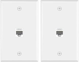 VCE Ethernet Wall Plate 1 Port (UL Listed) with Cat6 Female to Female RJ45 Keystone Coupler, RJ45 Inline Wall Jack Outlet White (2 Pack)