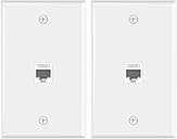 VCE Ethernet Wall Plate (UL Listed), 1-Port Cat6 Female to Female Wall Jack, Keystone Wall Plate with RJ45 Keystone Inline Coupler, White (2-Pack)