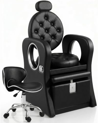 Luxury Pedicure Chair with Foot Spa Basin (Black & Silver, Round)