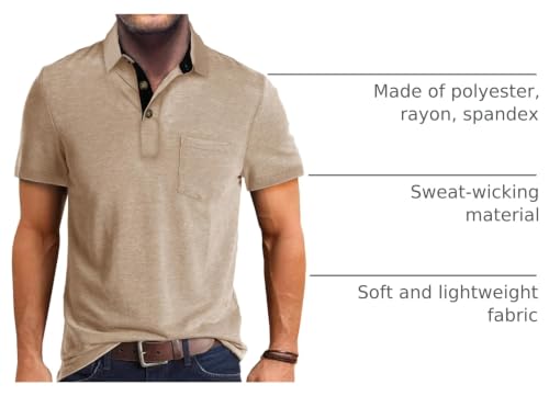 Image of Men's Short Sleeve Polo Shirts Buttons Collared T Shirts with Pocket | Moisture-Wicking,Soft Stretch Fabric, Lightweight,Structured Collar,Business Casual, Golf, Office,All-Day Comfort