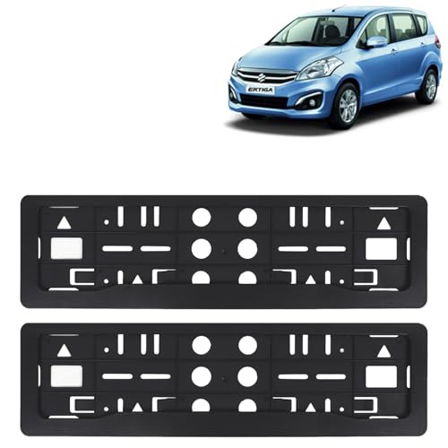 Image of KINGSWAY Ertiga Car Number Plate Frames for All 2016 to 2018 Models of Maruti Suzuki Car Registration Plate Holders, Black Licence Plate Covers (Front and Rear), Universal Size 51.5 x 14.5 cm