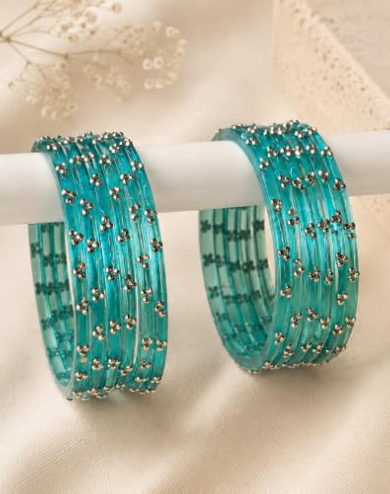 Glass Chudi Set Studded with Golden Stones for Ethnic Wear
