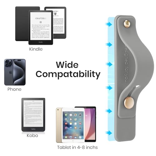 CoBak Hand Strap Holder for Kindle/Tablet - Lightweight TPU One-Handed Grip with Strong Stick, Stand for Phone, Adjustable Tightness for Kindle/Kobo/Voyaga/Lenovo/Sony E-Book Tablet, Grayness - Thumbnail 2