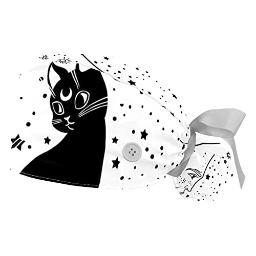 Chapeaux bouffants Chat Lune JDEZ : lot de 2 casquettes de travail ajustables mixtes