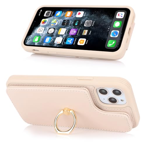 Lipvina for iPhone 11 Pro Max Case with Card Holder,Credit Card Holder,Ring Stand Kickstand,Flip Shockproof Phone Wallet Case for Women Men (6.5 inch,Beige) by Lipvina - Image 3