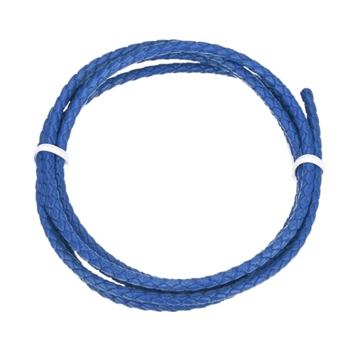 Rebower Round Braided Leather Cord 3mm Bolo Leather Cord String Rope for Jewelry Making, Necklaces, Bracelets, Wraps, Crafts, 1m/3.3Ft, Blue