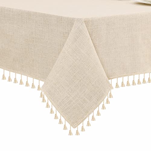 Naturoom Linen Table Cloth Farmhouse Tablecloth, Water Resistant Table Cloths With Tassel,Rectangle Table Cover For Kitchen Dining Anti-Shrink Soft And Heavy Duty Fabric,(55 X 120 Inch) #TOP5