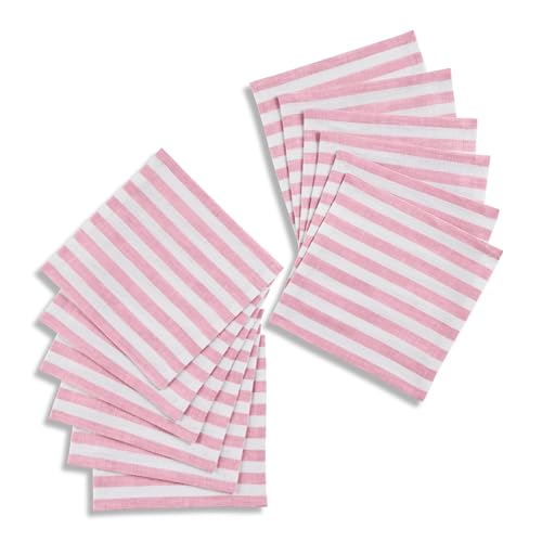 Solino Home Linen Cocktail Napkins, 6 x 6 in, Blossom Striped, Set of 12