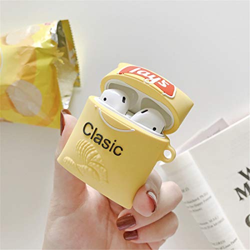 Stsnano Food Case For Airpod 1/2 Silicone Cases Cute Cartoon Unique Fun Funny Cover Fashion Cool Protective Skin Accessories Keychain Women Girls Boys Kids Teens For Air Pods 1/2 Yellow Potato Chips #TOP4