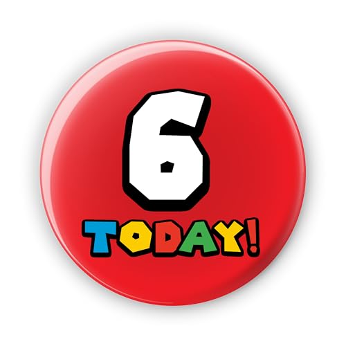 Image of 6th - 6 Today - Inspired By Super Mario Birthday Badges Pin Button Gamer Gaming Badge - Large 76 mm