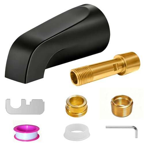 Matte Black Bathtub Spout Without Diverter, All Metal,5.3 Inch Tub Spout, Fits 1/2\" Copper Slip-On and 1/2\" or 3/4\" IPS Threaded Pipes, Leak-Free, Slip Fit Tub Spout Without Diverter