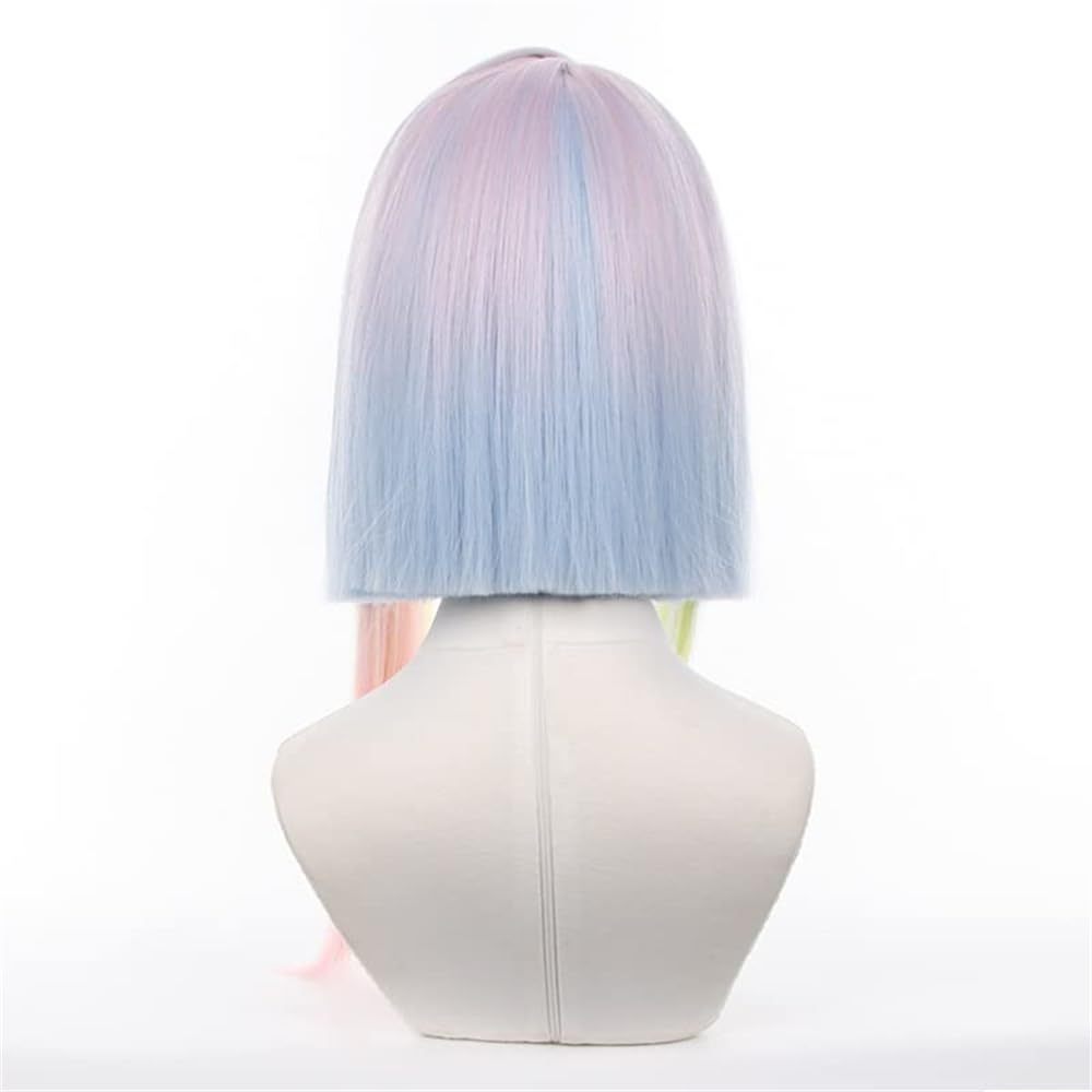 Anime Mixed Colorful Bob Cosplay Wigs for Women Girl Halloween Costume Party Synthetic Rainbow Wig