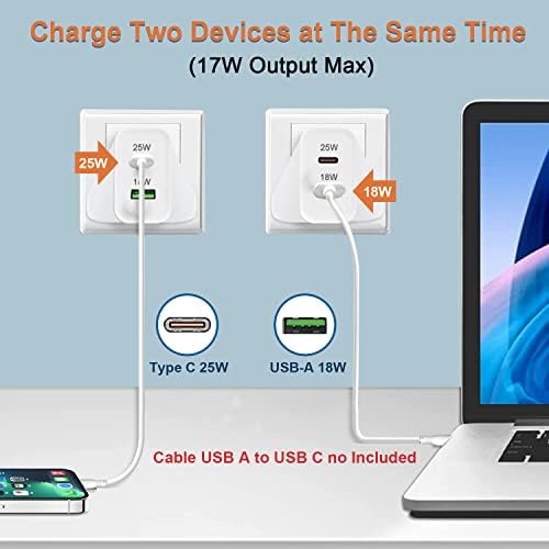 25W USB C&18W Quick Charge 3.0 Charger Plug and Cable for Samsung Galaxy S23 S21 S20 Plus Ultra FE 5G A52 A52S A23 A72 A71 M13 M52/Z Fold 3 4/Z Filp Note 10 20,Google Pixel 7 6 Pro 6A 5A,Phone Adapter