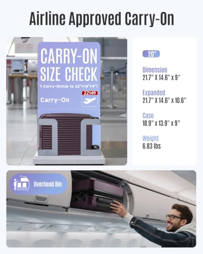 Image of LIGHT FLIGHT Carry On Luggage 22x14x9 Airline Approved, Lilac | Airline Approved, Hard Shell with Wheels, Expandable Hardside, Lightweight, TSA Lock