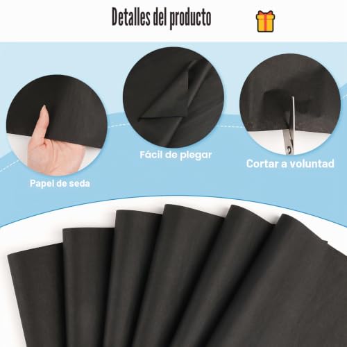Miniatura 3 de 60 Hojas Papel De Seda Negro 21x30cm Para Embalaje, Ramos, Bricolaje Y Ocio Creativo