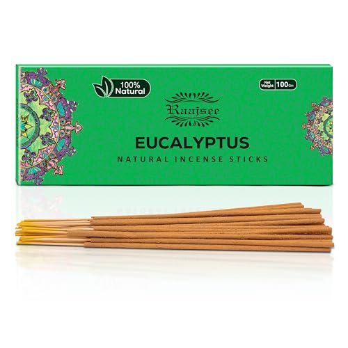 Image of Raajsee Incense Sticks Eucalyptus 100 gm Pack-100% Pure Organic Natural Hand Rolled Free from Chemicals-Perfect for Church, Aromatherapy,Relaxation,Meditation,Positivity & Sensual Therapy