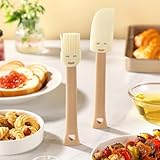 Silicone Baking Brush and Spatula Set, 2-Piece Heat Resistant BPA Free Silicone Kitchen Utensils, Non-Stick, Dishwasher Safe, Cute Smiley Face Design for Baking & Cooking