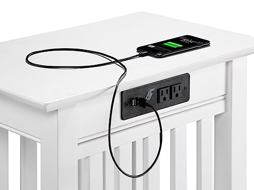 Atlantic Furniture Ah13212 Mission Chair Side Table With Charging Station, White #TOP7