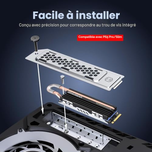 GRAUGEAR dissipateur thermique HeatPipe pour SSD M.2 NVMe (2280), PS5 Pro et PS5 Slim, pour extension de mémoire Playstation, avec couvercle anti-poussière – vue 7