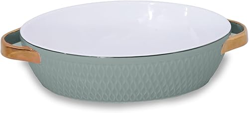 Beatriz Ball Baker ovalado pequeño de cerámica con asas doradas (salvia) disponible en Yaxa Costa Rica