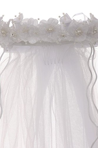 Dreamer P Pearl Rhinestones Accented Flower Crown Tiara Mesh Communion Veil Flower Girl2