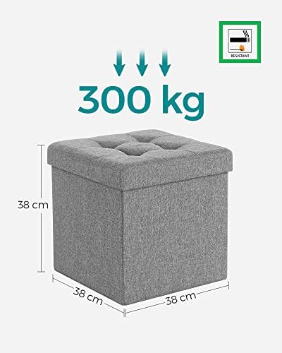 SONGMICS Storage Ottoman, Padded Foldable Bench, Chest with Lid, 40L Capacity, Holds up to 300 kg, for Bedroom, Hallway, Living Room, Light Grey LSF82GYX
