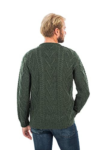 SAOL 100% Merino Wool Men's Irish Traditional Aran Crew Neck Cable Knit Sweater Pullover (US, Alpha, Small, Regular, Regular, Army Green)3