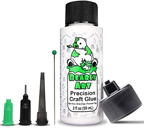 Bearly Art Precision Craft Glue - The Mini - 2fl oz with Tip Kit - Dries Clear - Metal Tip - Wrinkle Resistant - Flexible and Crack Resistant - Strong Hold Adhesive - Made in USA