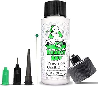 Bearly Art Precision Craft Glue - The Mini - 2fl oz with Tip Kit - Dries Clear - Metal Tip - Wrinkle Resistant - Flexible and Crack Resistant - Strong Hold Adhesive - Made in USA