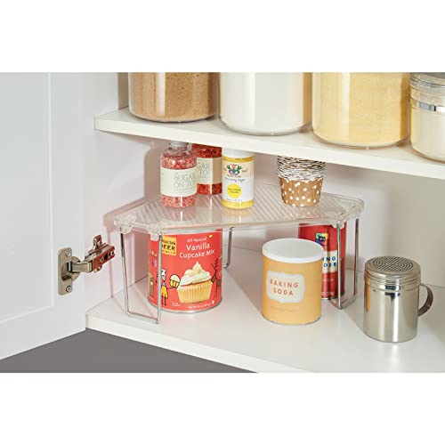 Mdesign Plastic/Steel Freestanding Foldable Corner Stackable Organizer Shelf For Kitchen, Counter, Pantry, Cabinet Storage, Holds Plates, Dishes, Ligne Collection, Clear #TOP3